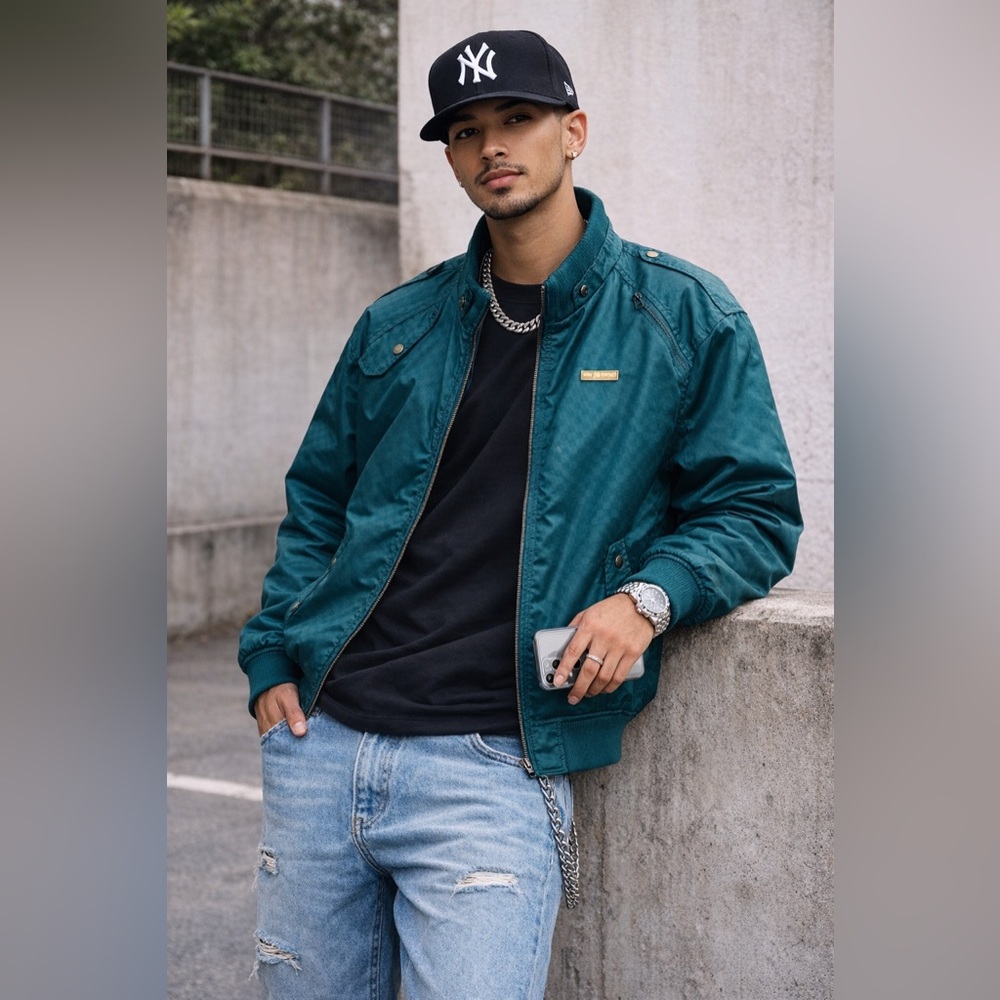 Vintage Live Mechanics Teal Bomber Jacket Windbreaker Full Zip Retro Workwear XL